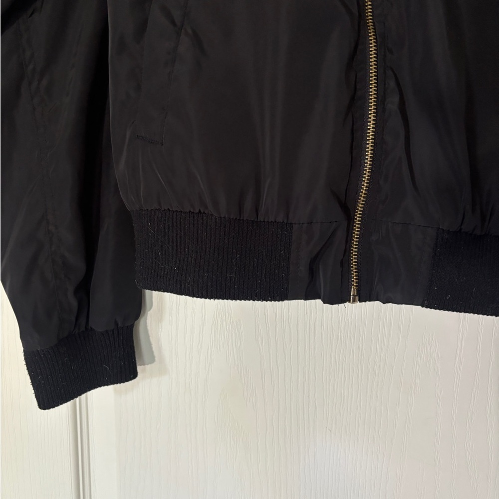 Love Tree Black Bomber Jacket Women’s Medium Orange Lining MA-1 Style Zip Front - Picture 4 of 6